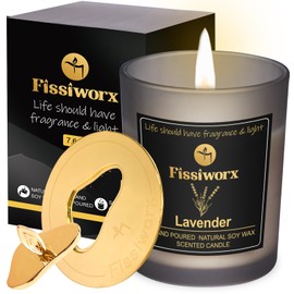 FissiWorx Lavender Scented Candle with Candle Topper – Natural Soy Wax Hand-Poured – Relax and Relieve Stress – 60-Hour Long-Lasting Burn – Premium Aromatherapy Candle for Home Decor, Gifts