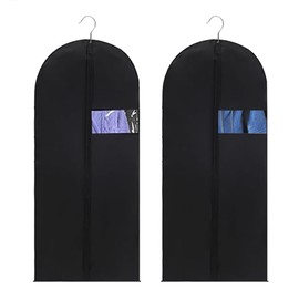 Garment Bag, Pack of 2 Long Garment Bags, Dustproof Clothing Protective Bag, Garment Bag for Storage for Dresses, Coats, Evening Dresses, 60 x 120 cm, Black