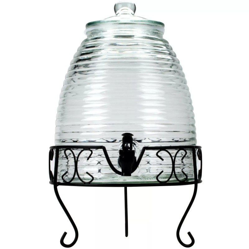 Acopa 2.4 Gallon Beehive Glass Beverage Dispenser with Black Metal