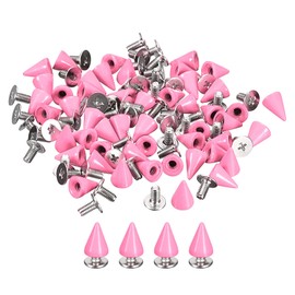 sourcing map 50 Sets Cone Spikes Studs, 7x10mm Studs and Spike Metal Screw Back Rivet for Clothing Belts Bags Shoes DIY Leathercraft, Pink