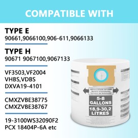 10 pack 90661 Type E Replacement Bags Compatible for Shop Vac 5-8 Gallon Bags,Type E - 90661 9066133;Type H 90671 9067133,Disposable Collection Filter Bags