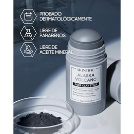 SKINTIFIC Barra de Mascarilla de Arcilla Volcnica - Limpieza Profunda de Poros, Elimina Puntos Negros, Arcilla Natural de Alaska con cido Gliclico,...