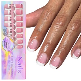 150 Pcs White French Tip Press on Nails Short Square Fake Nails Soft Gel Nail Tips 15 Sizes Full Cover Glossy Glue on Nails Nude Pink Acrylic Nail Tips Kit Stick on Nails X-Coat False Nails for Women