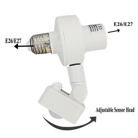 2 Pack Motion Sensor Light Sockets,Motion Activated Socket Adapter, E26/E27 Adjustable Sensor Head Security Light Bulb Socket for Garage,Hallway,Pantry Room,Laundry Room
