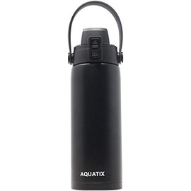 New Aquatix (Black, 21 Ounce) Pure Stainless Steel Double Wall Vacuum Insulated Sports Water Bottle Convenient Flip Top Cap with Removable Strap Handle - Keeps Drinks Cold 24 hr/Hot 6 hr