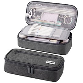 WEMATE Large Pencil Case Aesthetic,Big Capacity Canvas Pencil Pouch with Zipper, Pencil Case for Women & Men, Marker Pen Case,Portable Stationery Pencil Bag for Office Grey