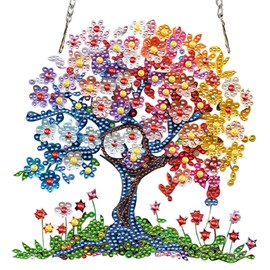 Auremi Tree of Life Diamond Painting Hanging, DIY Diamond Art Hanging Pendant Kits for Adults Special Shape Window Ornaments Diamond Dots Hanging Sign for Garden Wall Decor