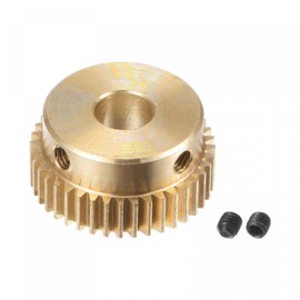 uxcell Pinion Gear Set, Brass Motor Rack Straight Spur Gear with Step, 0.5 Mod 40T 6mm Bore 21mm Outer Dia, M3 Set Screws Included