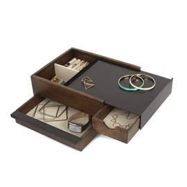 Umbra Jewelry Box-Modern Keepsake Storage Organizer with Hidden Compartment Drawers for Ring, Bracelet, Watch, Necklace, Earrings, and Accessories, Stowit, Black/Walnut