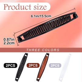 BEIQIYA 6pcs Banana Hair Clips for Women, Classic Double Comb Hairpin, Non-Slip Hairstyle Claws Accessories for Thick Thin Long Short Straight Curly Hair- White & Black & Coffee