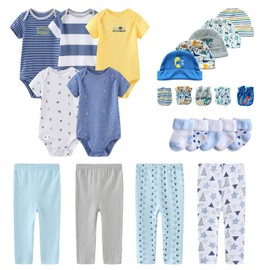 MAMIMAKA Conjunto de Regalo para Bebes Recién Nacidos, Ropa Niños, Pantalones para Bebé Niña y Niño, 24 Piezas, 100% Algodón, Elementos Esenciales y Accesorios, Layette Sets 19, 6-9 Meses
