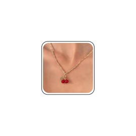 Aneneiceera Vintage Red Cherry Pendant Necklace Fruit Cherry Choker Necklaces Red Cherry Necklaces Gold Chain Necklace Jewelry for Women