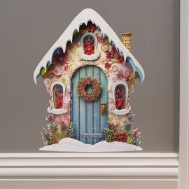 Christmas Village House Wall Sticker - Floral Holiday Decor with Snow in Winter Wonderland