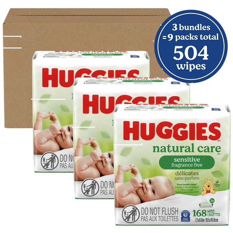 Huggies Natural Care Sensitive Unscented Baby Wipes, 3-Pack, 168 Wipes