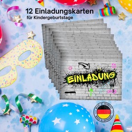 PRINTNOVIA GRAFFITI Invitation Cards for Children's Birthday & Party (Pack of 12) - Graffiti Design for Boys - Birthday Invitations Set