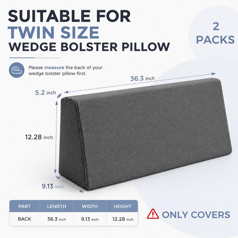 2PCS Daybed Bolster Wedge Back Pillow Covers for Twin Size