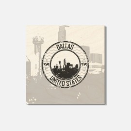 Unbranded Dallas United States Grunge City 4'' X 4'' Square Wooden Coaster