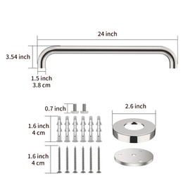 2 Pack 24 Inch Chrome Shower Grab Bar - 1.5" Diameter, ZUEXT Stainless Steel Bathroom Grab Bar Handle, Bathroom Balance Bar, Safety Hand Rail Support, Handicap Injury Elderly Senior Assist Bath Handle