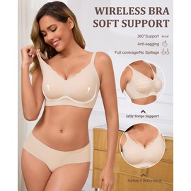 Vtelor Bras for Women Non Wired Seamless Wireless Push Up Bra Comfort Support Sleep Bralettes for Womens Ladies Soft Tshirt Padded Bra Regular and Plus Size (UK, Alpha, XXL, Regular, Regular, Nude)