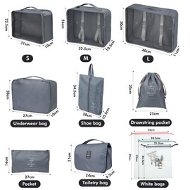 11-Piece Suitcase Organiser Travel Clothes Bags Set, Packing Cubes Suitcase Organiser Packing Bags Travel Set, Backpack Packing Cubes for Holidays and Travel (Grey)