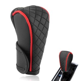 MOXRUQ Leather Car Gear Shift Knob Cover, Anti-Slip Breathable Shifter Stick Protector, Universal for Most Cars SUVs Trucks (Red)