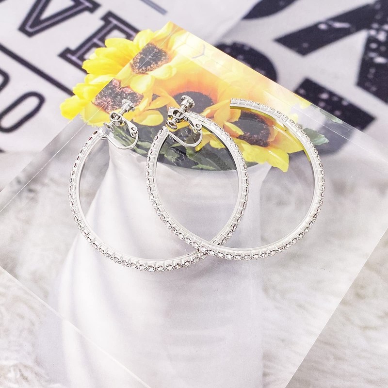 LAXPICOL Fashion Sparkly Austrian Circle Hoop Earrings Clip On Earrings