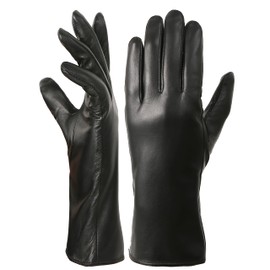 VIKIDEER Elegant Winter Black Long Leather Gloves for Women Full Touchscreen Womens Ladies Warm Lined Genuine Leather Gloves 11'' Black Midium