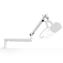 FIFINE Boom Arm Mic Stand, Low Profile Metal Microphone Stand, Podcast Mic Boom Arm with Desk Mount, Cable Channels Management, White for Recording/St
