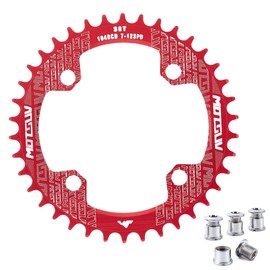 QIAMNI 104 BCD 32T 34T 36T 38T Narrow Wide Single Chain Ring with 4 Pieces Sprocket Bolts for Road Bikes, Mountain Bikes, BMX MTB Bike (Red, 38T)