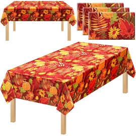 Tegeme 3 Pcs Thanksgiving Tablecloth Disposable Rectangle Plastic Tablecloth Fall Maple Leaves Pumpkin Table Covers for Autumn Harvest Thanksgiving Holiday Party Decor