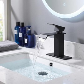 Black Waterfall Bathroom Faucet for Wash Basins – Short Deck-Mounted Design for Modern Bathroom Spaces