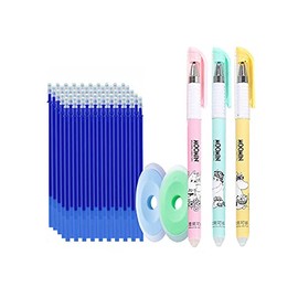 MROOFUL Retractable Ballpoint Pen Dog Animal Gel Erasable Blue Black Ink Refills 3 Pack 0.5mm Friction Pens + 50 Refills + 2 Erasers (Blue)