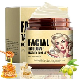 Blsamo Batido de Sebo de Res y Miel, Sebo de Res para el Cuidado de la Piel, Crema Hidratante Facial de Sebo de Res Alimentado con Pasto, Crema...    