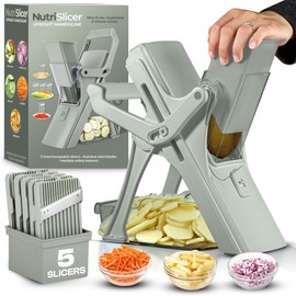 EMSON Safe Mandoline Slicer for Kitchen, All in 1 Mandoline Slicer for Food Works as Potato Slicer, Vegetable Slicer, Food Slicer, French Fry Cutter and More with 5 Blades and Storage Container