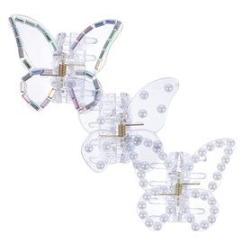 PACKOVE 3Pcs Butterfly Hair Claw Clips Comfortable No Slip Hair Accessories for Women Pearl and Rhinestone Design for Easy Hair Styling for Makeup and Everyday Use