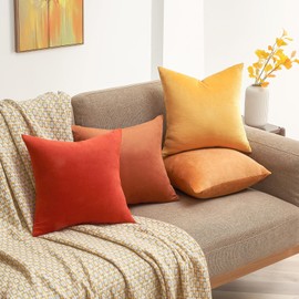 Topfinel Autumn Cushion Cover, 40 x 40 cm, Yellow Velvet, Set of 4 Cushion Covers, Sofa Cushion, Decorative Cushion, Decorative Cushion Decoration for Sofa, Bedroom, Living Room, Fluffy, Colour