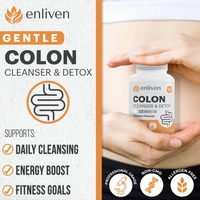 Enliven Limpieza Diario Colon Detox Cápsulas 60 Natural Usa