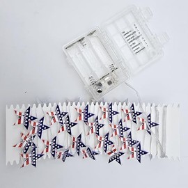 Olixmlya [ 8 Modes & Timer ] 2 Pack Red White and Blue Lights, 19.68FT 80 LED 4th of July Star & Flags Lights Remote Battery Operated for Patriotic Memorial Day Independence Fourth of July Decor