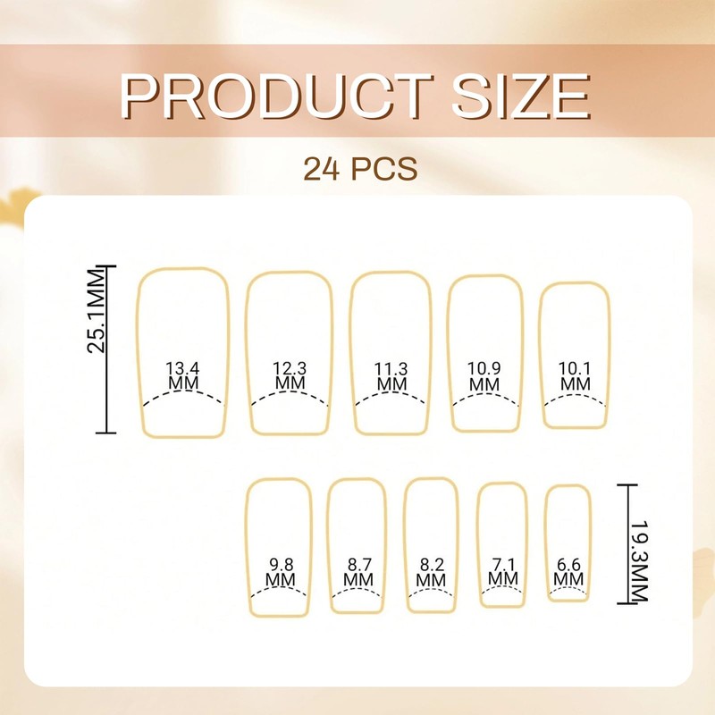 GlamRays 24 Piece French Tip Sticker Nails, Long Coffin Shape,