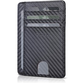 Teskyer Card Case, Thin, Slim, Carbon Fiber, Magnetic, Anti-Skimming, Card Case, Double-Sided Storage, Credit Card Case, Card Slots, Large Capacity, Men's, Unisex (Black)