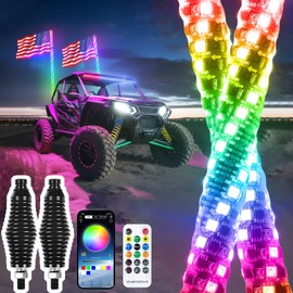 LQMEILI 4FT-2 PC Spiral RGB LED Whip Light RGB Chasing/Dancing Light RF Remote Control Lighted Whip Lights for UTV, ATV, Off Road, Truck, Sand, Buggy Dune, RZR