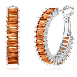 GLOQUAT Orange Crystal Hoop Earrings 14K Gold Burnt Orange Plated Hoops for Women 925 Silver Post Vintage Cubic Zirconia Round Circle Caramel Orange Hoops for Women Trendy Autumn Jewelry 25mm