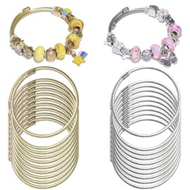 Exway 20 Pcs Elastic Charm Bracelet Chain Stainless Steel Cable Wire Twisted Cuff Bangle Bracelet Gold and Sliver Charm Bracelets Kit for Crafts DIY Women Jewelry Making