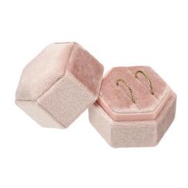 sourcing map Velvet Ring Box, 2 Slot Hexagon Wedding Ring Display Holder Box Jewelry Ring Gift Case for Wedding Ceremony Proposal Engagement, Light Pink