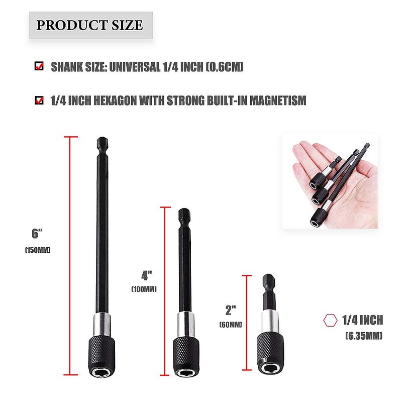 Magnetic Bit Holder Set-3 PCS Quick Change Drill Bit Extension