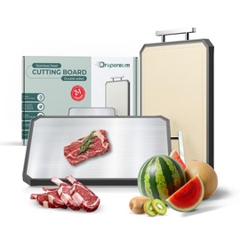 Dropereum Stainless Steel Cutting Boards for Kitchen Double Sided Metal Cutting Board Non Toxic Cutting Board with Juice Groove Large Non Slip Chopping Board Kitchen Gadgets – 16.3 x 11 Inch
