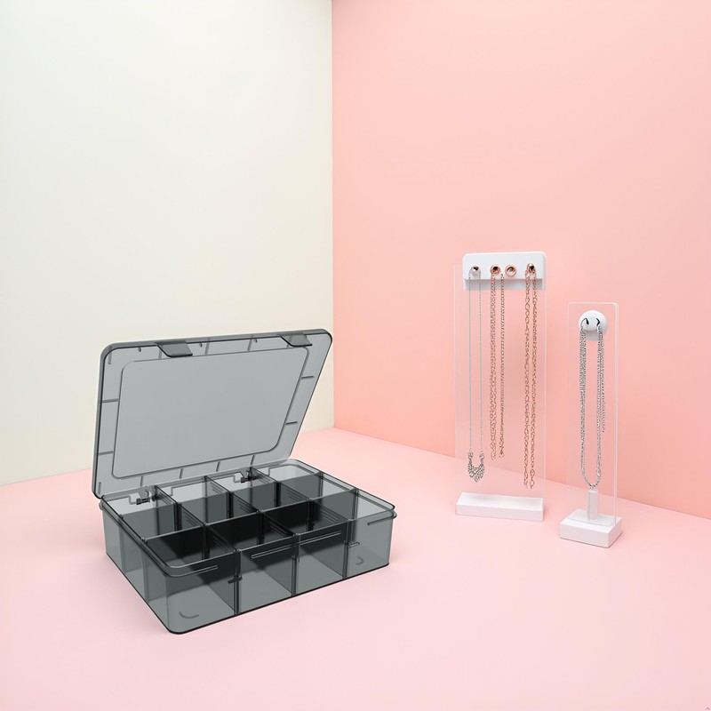 SRNYJAO Plastic Organizer Box, 12 Grids Clear Bead Organizer Compartment