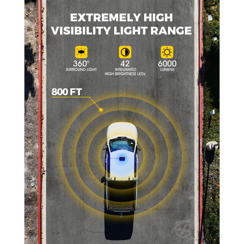 Xprite Amber Rooftop Emergency Strobe Light Bar, Beacon Safety Flashing