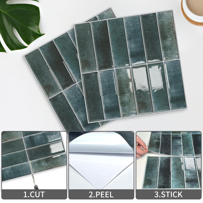 10 Sheet Peel and Stick Subway Kitchen Backsplash Tiles,3D Rectangle