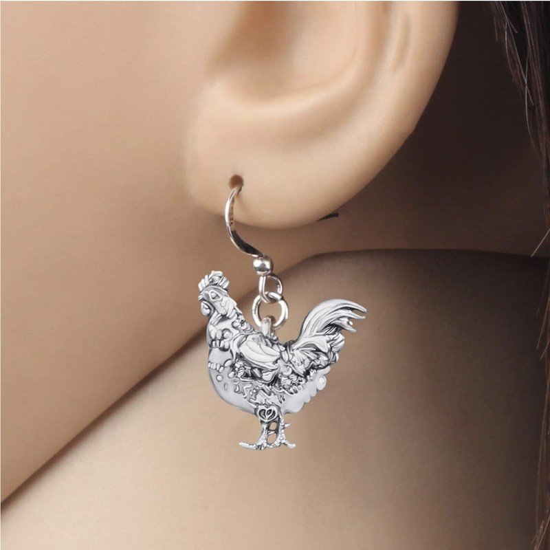 DOWAY Enamel Floral Chicken Hen Earrings Dangle Drop Charm Farm